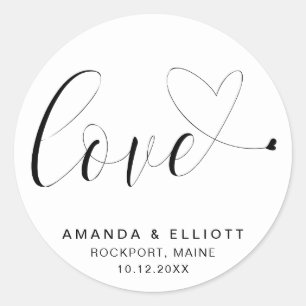 Liefde Romantische Zwarte en Witte Typografie Huwe Ronde Sticker