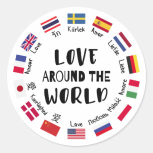 Liefde Rond de Wereld Talen Ronde Sticker