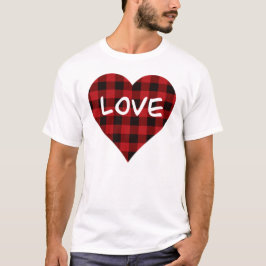 Liefde, rood buffelruitpatroon, valentijnshart t-shirt