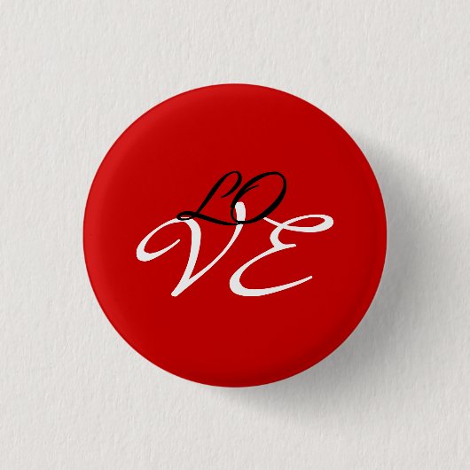 Liefde Rood Wit Zwart Kleur Kalligrafie Schrift Ronde Button 3,2 Cm (Voorkant)