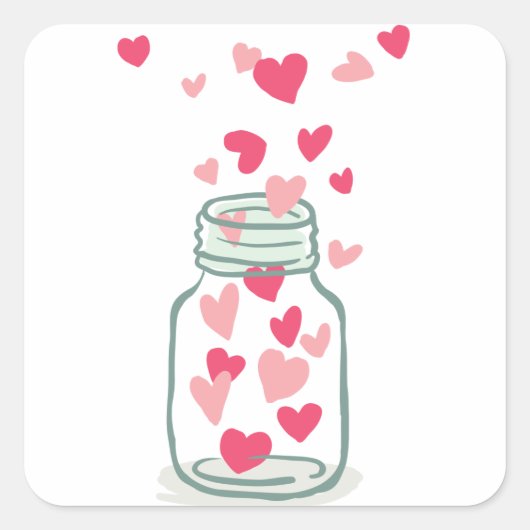 Liefde Roze En Rode Harten Mason Jars Bruiloft Vierkante Sticker (Voorkant)