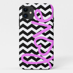 Liefde Roze op Zwarte en Witte Chevron iPhone 11 Hoesje