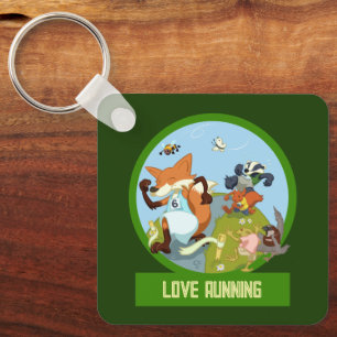 Liefde Running Funny Woodland Animal Race Cartoon Sleutelhanger