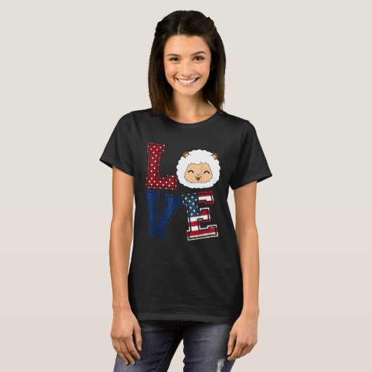 LIEFDE Schaap Gezicht Amerikaanse Vlag Patriottisc T-shirt (Voorkant volledig)