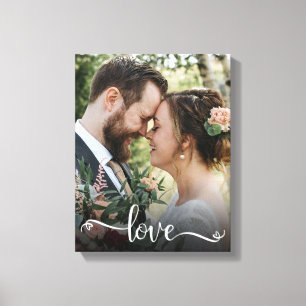 Liefde Script Bruiloft Foto Canvas Print