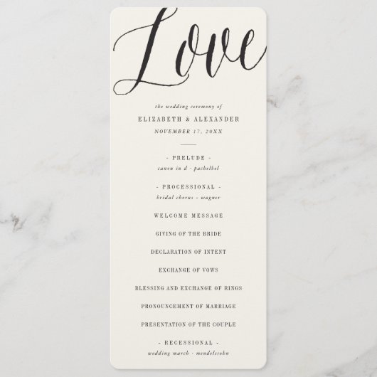 Liefde Script Calligraphy Geometric Classic Weddin Programma (Voorkant)