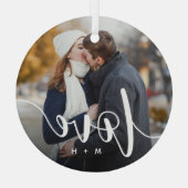 Liefde Script Overlay Foto's & Initialen Glas Ornament (Achterkant)