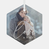 Liefde Script Overlay Foto's & Initialen Glas Ornament (Voorkant)