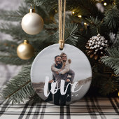 Liefde Script Overlay Persoonlijke paren Foto Keramisch Ornament