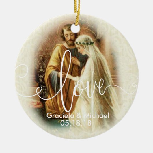 Liefde Script Overlay | Weddenschap-bruidegom Keramisch Ornament (Voorkant)