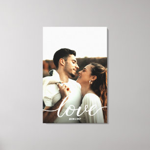 Liefde Script Verloving Foto met namen Portrait Canvas Afdruk