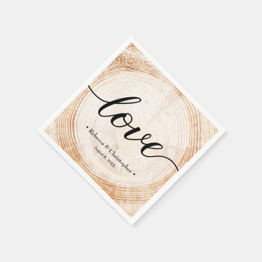 Liefde Script Wood Tree ring Slice Rustic Wedding Servet (Hoek)
