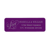 Liefde Silver Script Paars Weduwingadres Etiket (Voorkant)