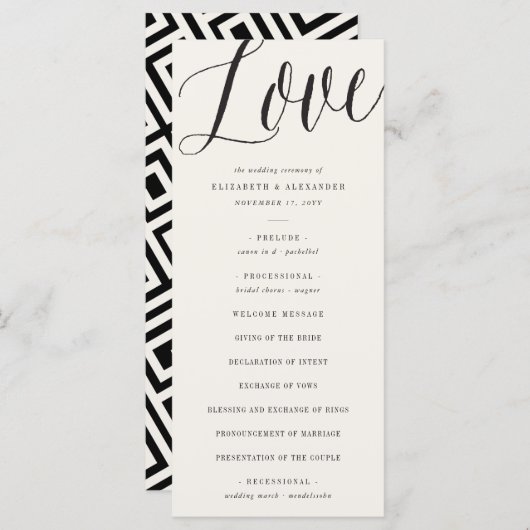 Liefde Simple Script Calligraphy Geometric Wedding Programma (Voorkant / Achterkant)