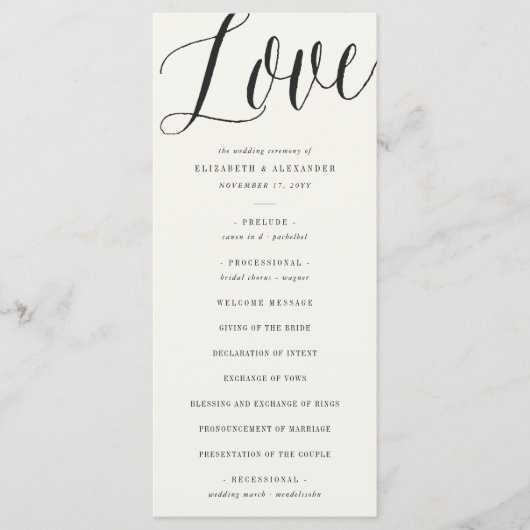 Liefde Simple Script Calligraphy Geometric Wedding Programma (Voorkant)