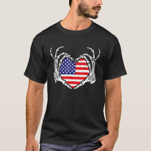 Liefde Skelet Hand Hart Ons Amerikaanse Vlag Onafh T-shirt