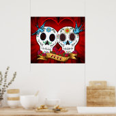 Liefde Skulls met Poster/afdruk Poster (Keuken)