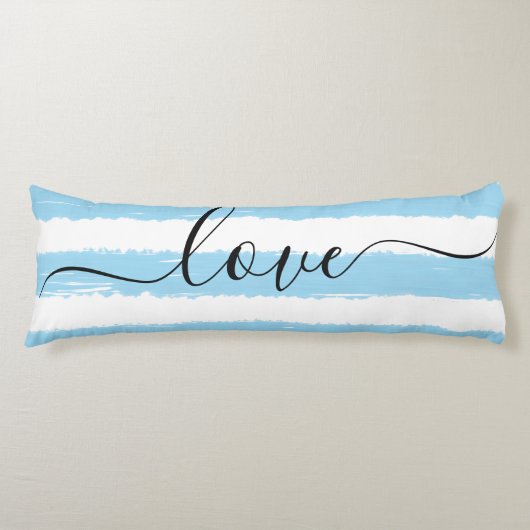 Liefde Slaap Blauw Wit Gestreept Waterverf Lichaamskussen (Voorkant)