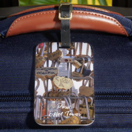 Liefde sloten en Eiffeltoren. Parijs. Frankrijk. Bagagelabel