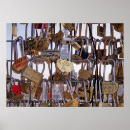 Liefde sloten en Eiffeltoren. Parijs. Frankrijk. Poster