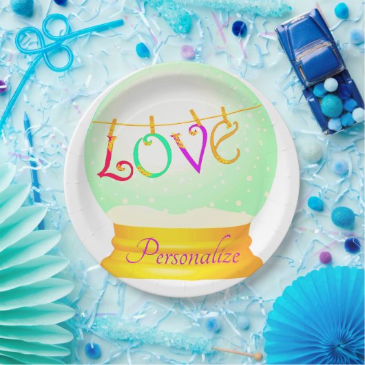 Liefde sneeuwbol cute boho kleurrijk papieren bordje (Feest)