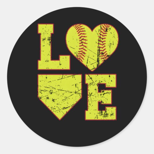 Liefde Softball voor Ronde Sticker (Voorkant)