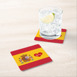 Liefde Spanje & Vlag/sportfeest decor Vierkante Kartonnen Onderzetter