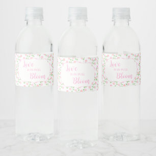 Liefde Staat in Bloei Roze Bloemige Bruiloft Feest Waterfles Etiket