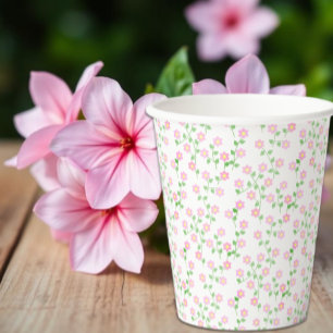 Liefde Staat in Bloei Roze Bloemrijke Bruiloft Papieren Bekers
