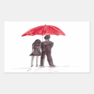 Liefde stel met rood paraplu romantisch koppel rechthoekige sticker