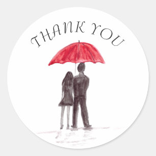 Liefde stel met rood paraplu romantisch koppel ronde sticker