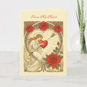Liefde, Teder Vastgehouden Vintage Art Nouveau Rom Kaart