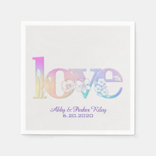 Liefde tekst in regenboog bloempatroon servetten (Voorkant)
