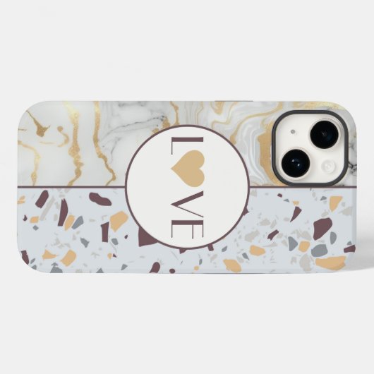 Liefde Terrazzo Marmeren iPhone Case met Gouden Ha (Achterkant (horizontaal))