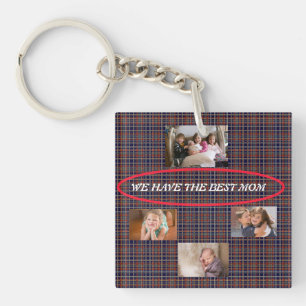 Liefde tonen voor mama 4 foto's Schotse ruit Sleutelhanger