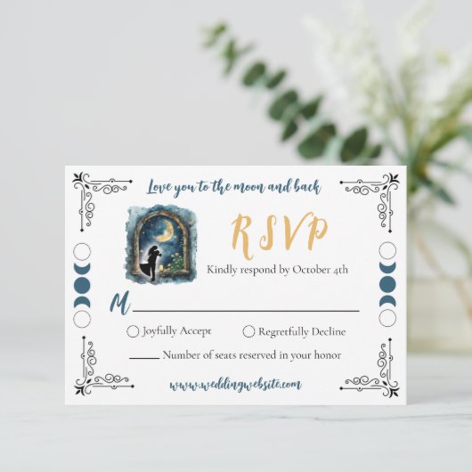 Liefde tot aan de Maan Hemelse Trouw RSVP Kaart (Staand voorkant)