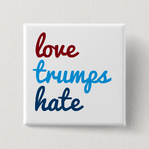 Liefde trums haat vierkante button 5,1 cm
