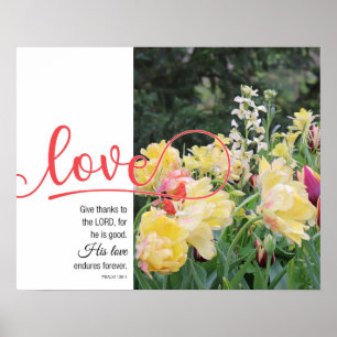 Liefde Tulp-fotograaf Psalm 136:1 Poster