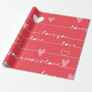 Liefde typografie en hartenpatroon cadeaupapier