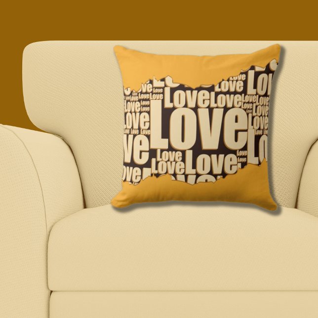Liefde Typografie Gele tinten Patroon Kussen (Love Typography Yellow Shades Pattern Throw Pillow)