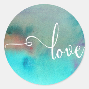 Liefde Typografie, Kleurrijke Abstracte Aquarel Wa Ronde Sticker