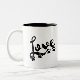 Liefde typografie met honden tweekleurige koffiemok
