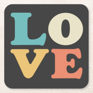 Liefde Typografie Retro Kleur Vierkant Vierkante Kartonnen Onderzetter
