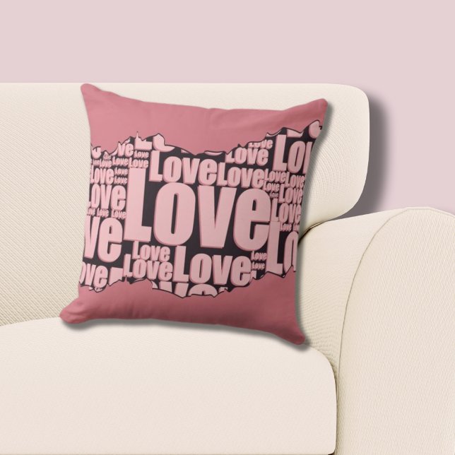 Liefde Typografie Roze Tonen Patroon Kussen (Pink Pillow Love Typography)