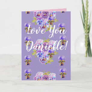 Liefde uw vrouw naam Paarse Pansy Shabby Chic Kaar Kaart