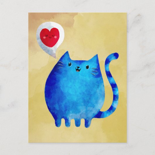 Liefde van de blauwe kat briefkaart (Voorkant)