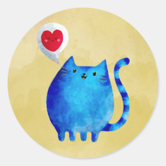 Liefde van de blauwe kitty kat ronde sticker