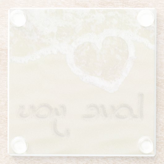'Liefde van je' Hartelijk geschreven in het zand Glazen Onderzetter (Achterkant)