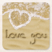 'Liefde van je' Hartelijk geschreven in het zand Vierkante Kartonnen Onderzetter (Voorkant)