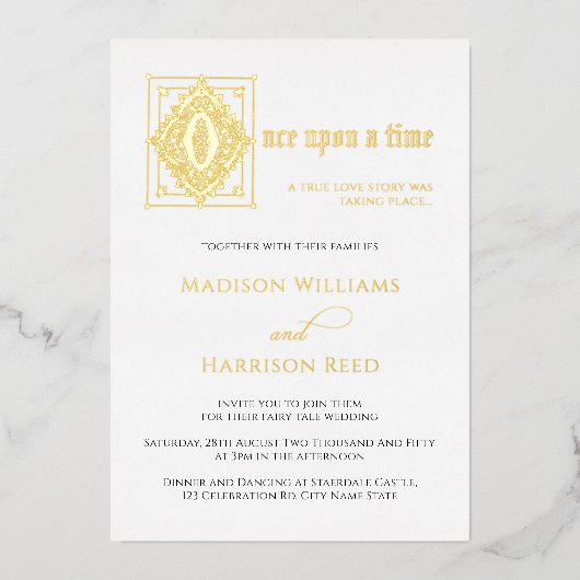Liefde verhaal eens op een tijd weduwschap goud folie uitnodiging (Voorkant)